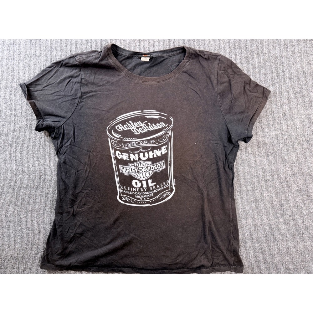 Harley Davidson Shirt Womens 2X Black Cotton Oil Can Graphic Tee Columbia TN Y2K